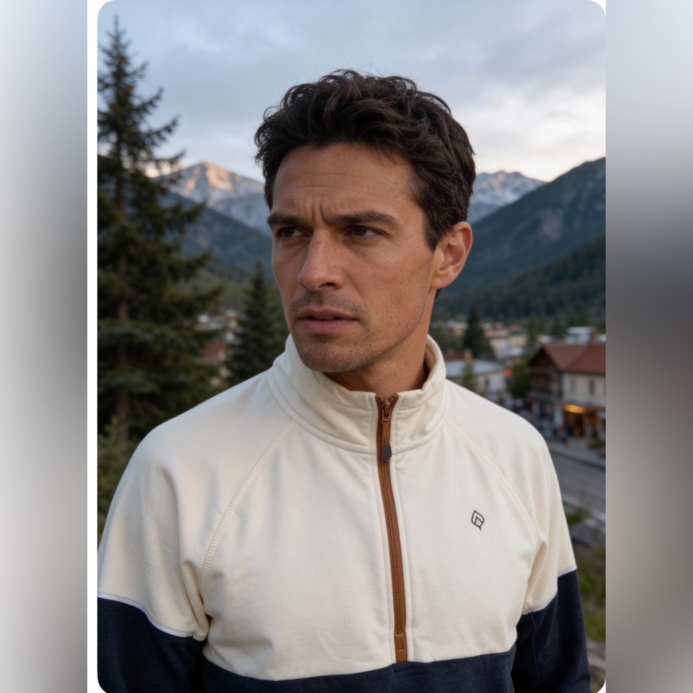 Aspen Men's White and Navy Half-Zip Hoodie